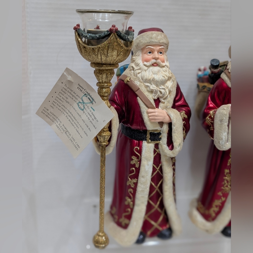 Elegant Santa Claus Candle Holders - Red and Gold - Picture 2 of 14